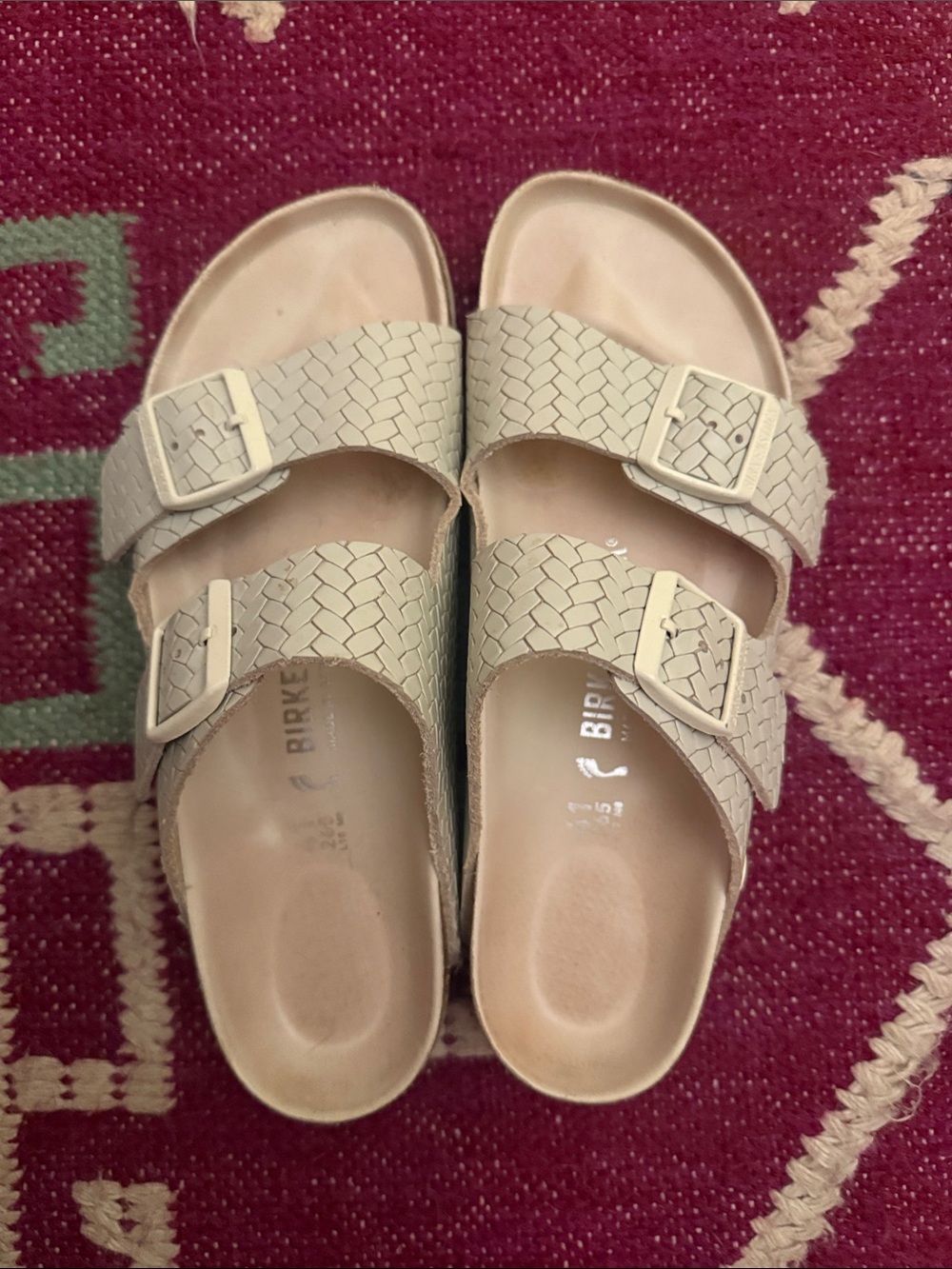 Birkenstock Arizona Double Buckle Woven Sandals - Light Beige